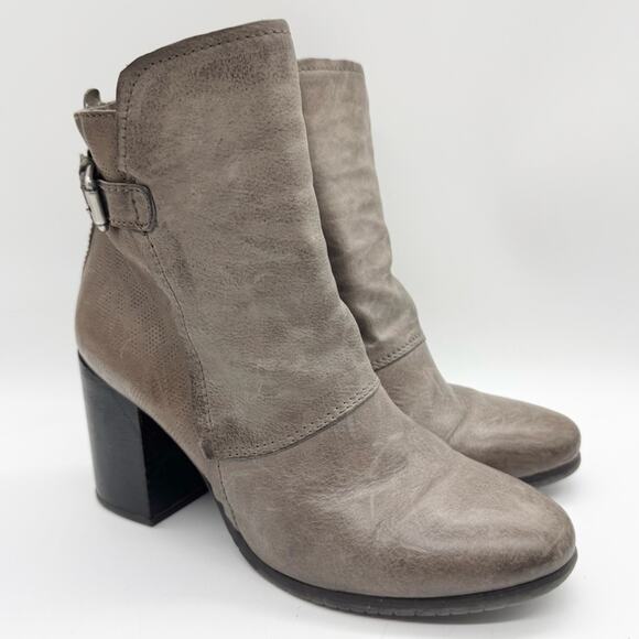 Miz Mooz Women's Noel Heeled Leather Boots Taupe Grey/Tan Size 38 Boho Minimal - Picture 1 of 13